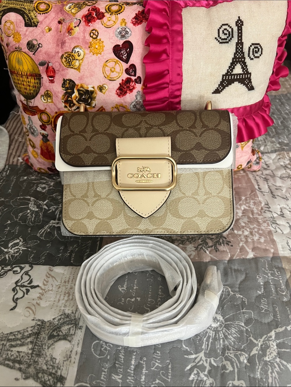Coach Two-Tone Signature Canvas Crossbody Bag in Brown and Beige